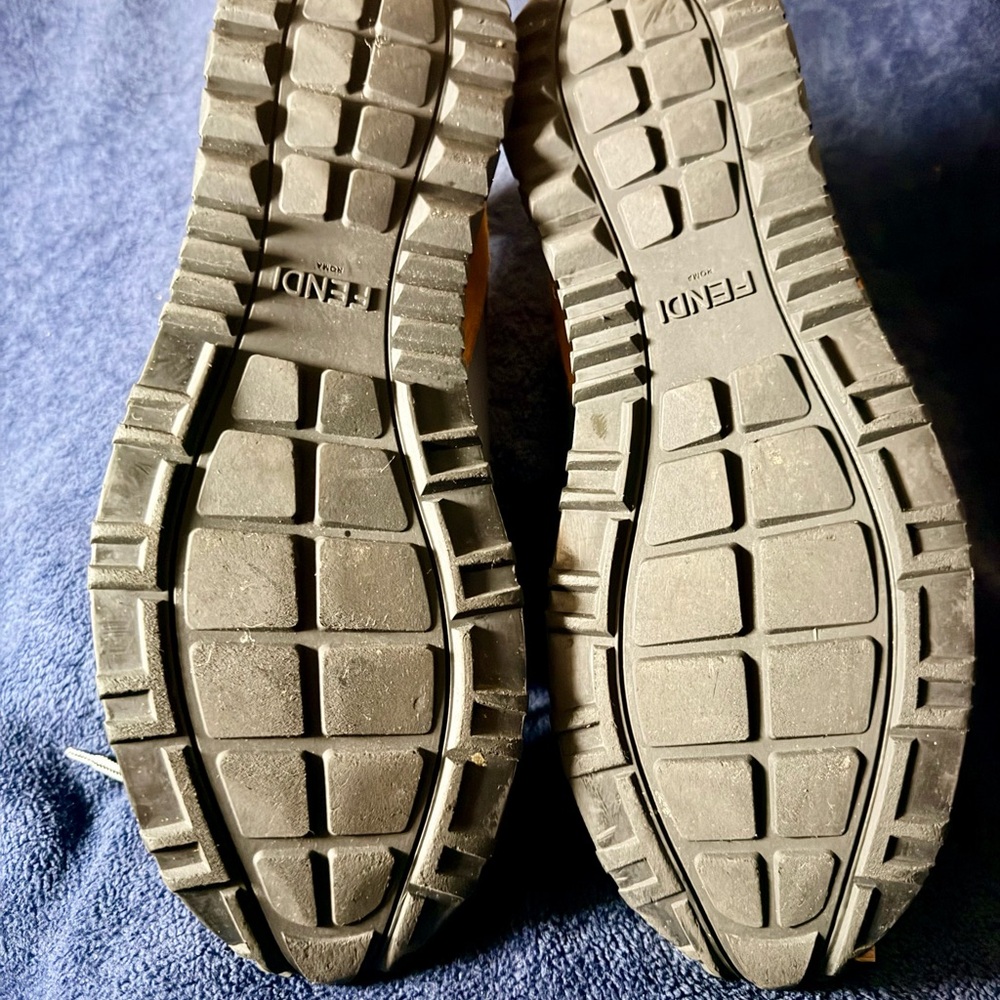 Fendi Men’s Leather & Suede Sneakers w/ Stud Detail — Navy, Black, White & Brown - Picture 3 of 4